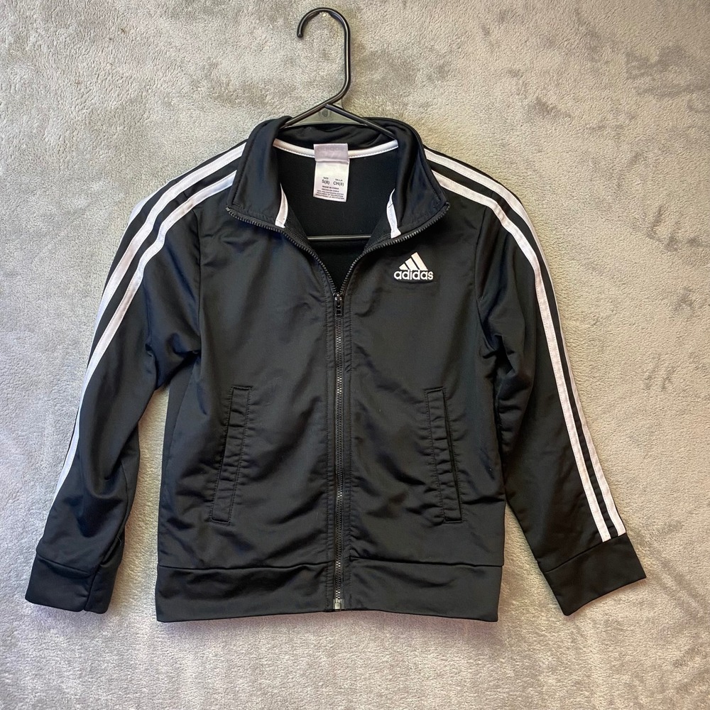 Adidas Kids Black White 3 Stripe Full Zip Track Jacket Size S(8)